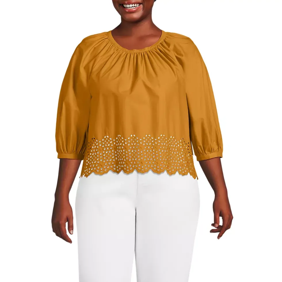Women's Gathered Eyelet Top