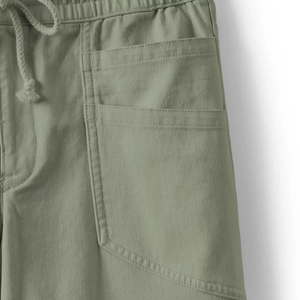 Women's Herringbone Chino High Rise Relaxed Straight Drawstring Ankle Pants