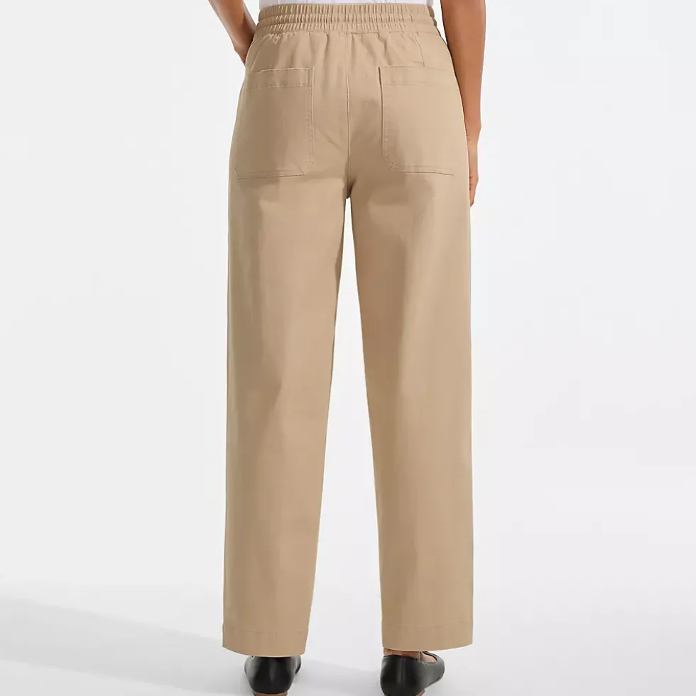 Women's Herringbone Chino High Rise Relaxed Straight Drawstring Ankle Pants