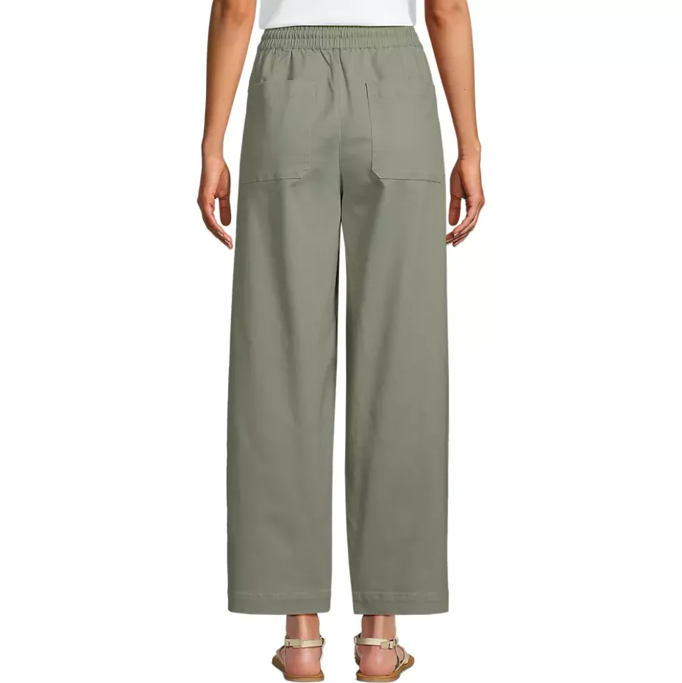 Women's Herringbone Chino High Rise Relaxed Straight Drawstring Ankle Pants