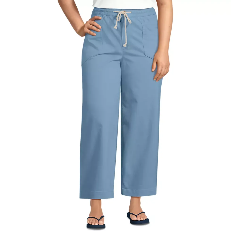 Women's Herringbone Chino High Rise Relaxed Straight Drawstring Ankle Pants
