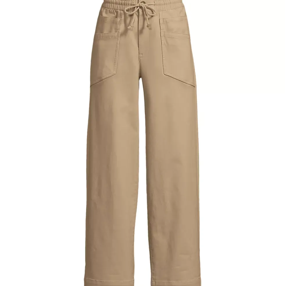 Women's Herringbone Chino High Rise Relaxed Straight Drawstring Ankle Pants