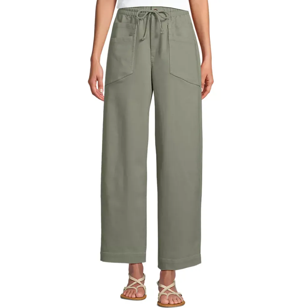 Women's Herringbone Chino High Rise Relaxed Straight Drawstring Ankle Pants