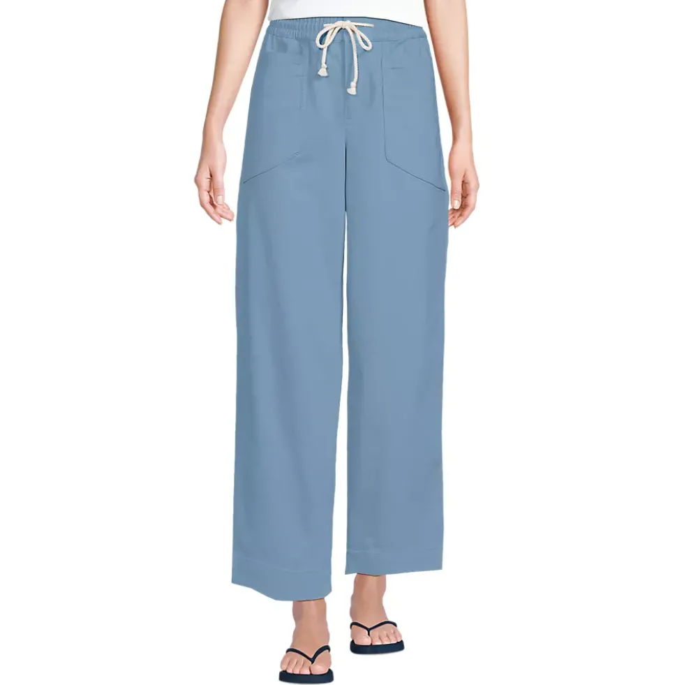 Women's Herringbone Chino High Rise Relaxed Straight Drawstring Ankle Pants