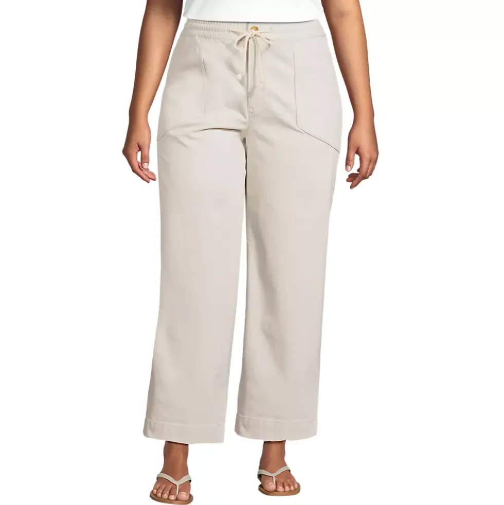 Women's Herringbone Chino High Rise Relaxed Straight Drawstring Ankle Pants
