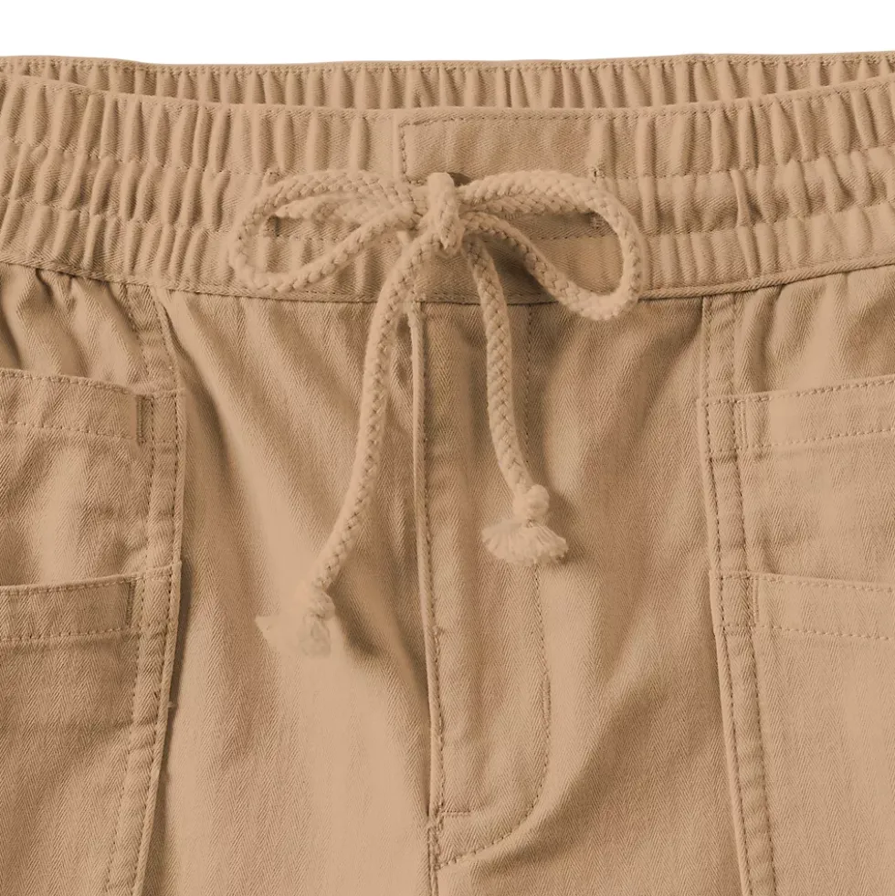 Women's Herringbone Chino High Rise Relaxed Straight Drawstring Ankle Pants