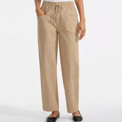 Women's Herringbone Chino High Rise Relaxed Straight Drawstring Ankle Pants