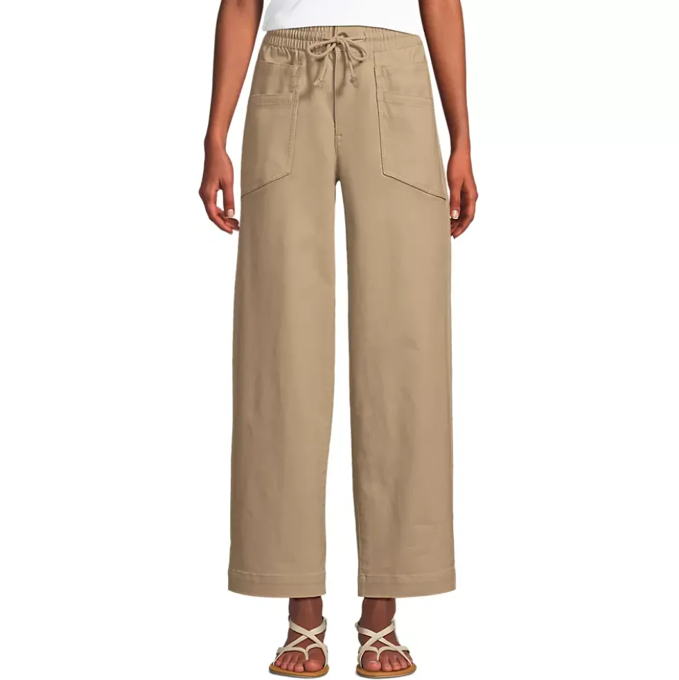 Women's Herringbone Chino High Rise Relaxed Straight Drawstring Ankle Pants