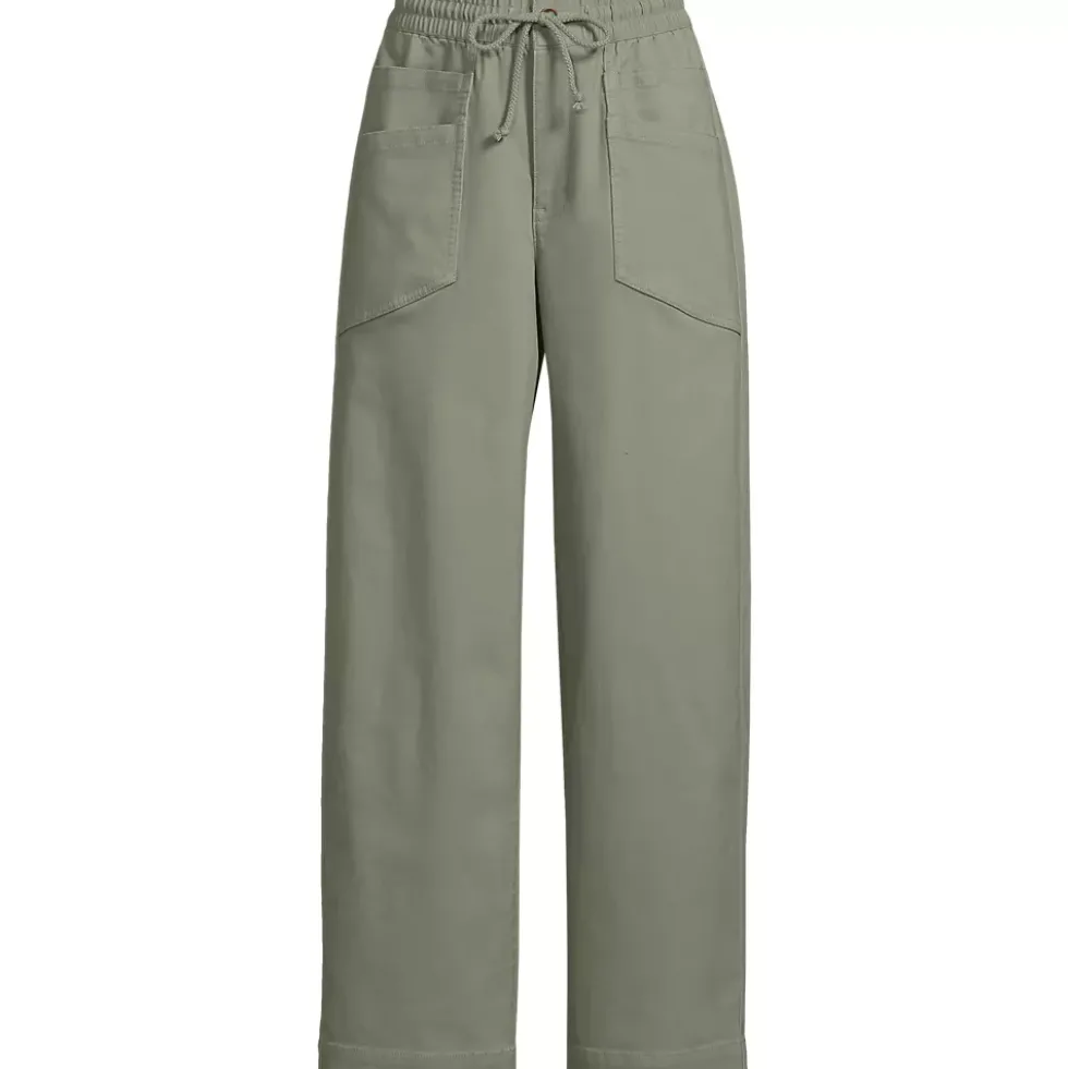 Women's Herringbone Chino High Rise Relaxed Straight Drawstring Ankle Pants