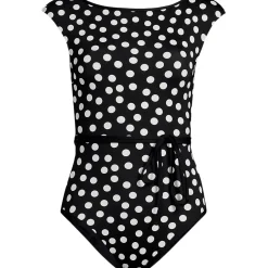 Women's High Neck Cap Sleeve Tie Belt One Piece Swimsuit