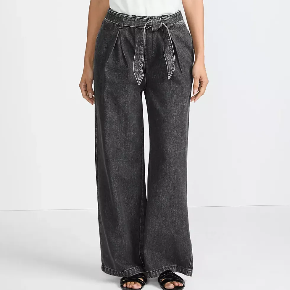 Women's High Ridge Twill Pull On Pleated Wide Leg Pants