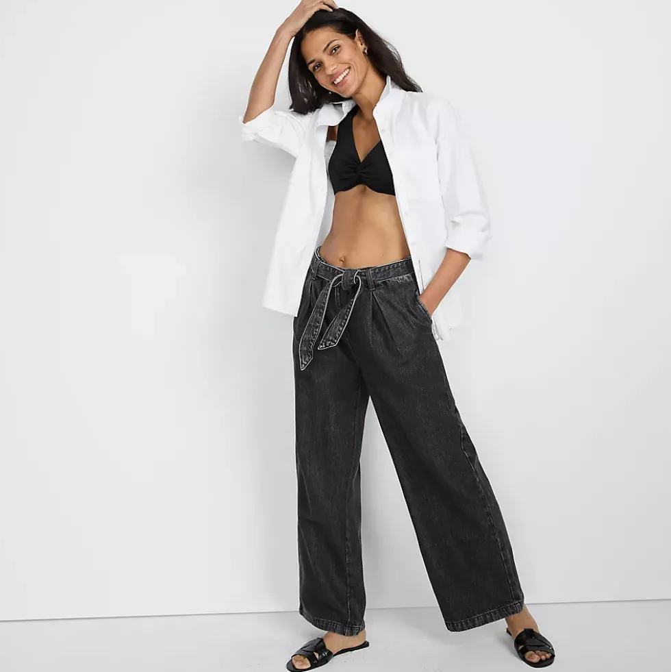 Women's High Ridge Twill Pull On Pleated Wide Leg Pants