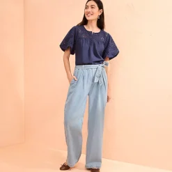 Women's High Ridge Twill Pull On Pleated Wide Leg Pants