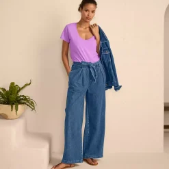 Women's High Ridge Twill Pull On Pleated Wide Leg Pants