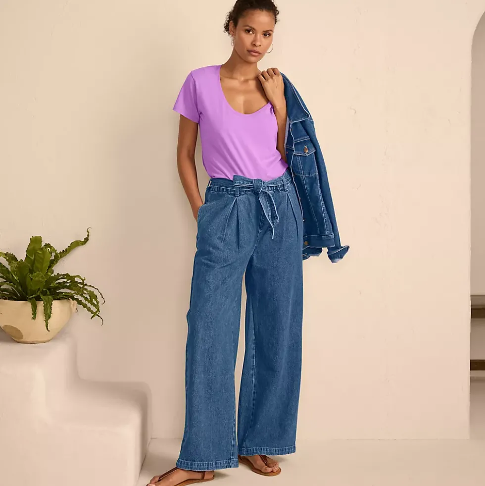 Women's High Ridge Twill Pull On Pleated Wide Leg Pants
