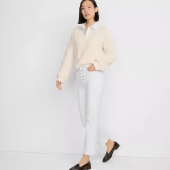 Women's High Rise Denim Button Front Kick Flare Crop Jeans