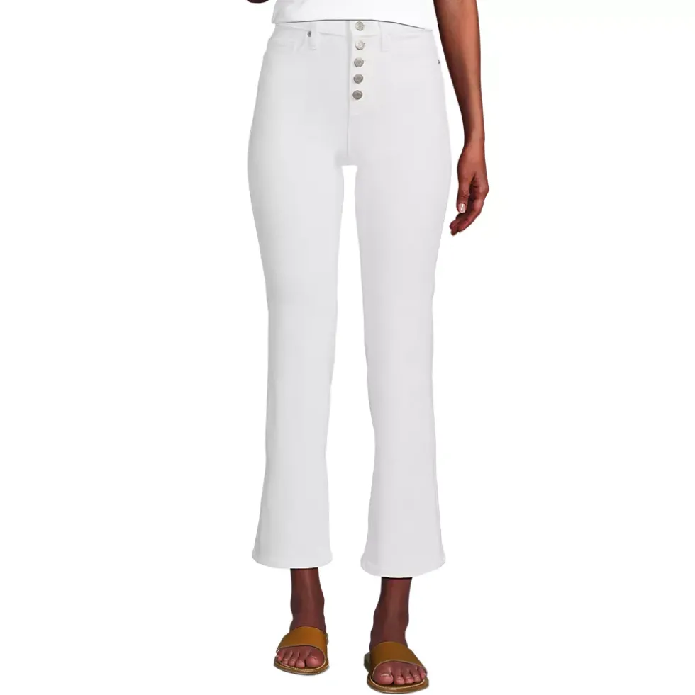 Women's High Rise Denim Button Front Kick Flare Crop Jeans