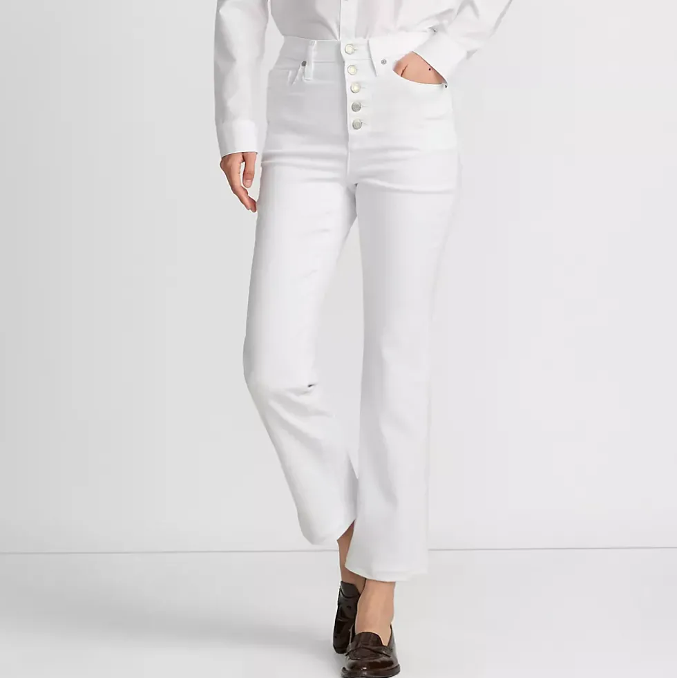 Women's High Rise Denim Button Front Kick Flare Crop Jeans