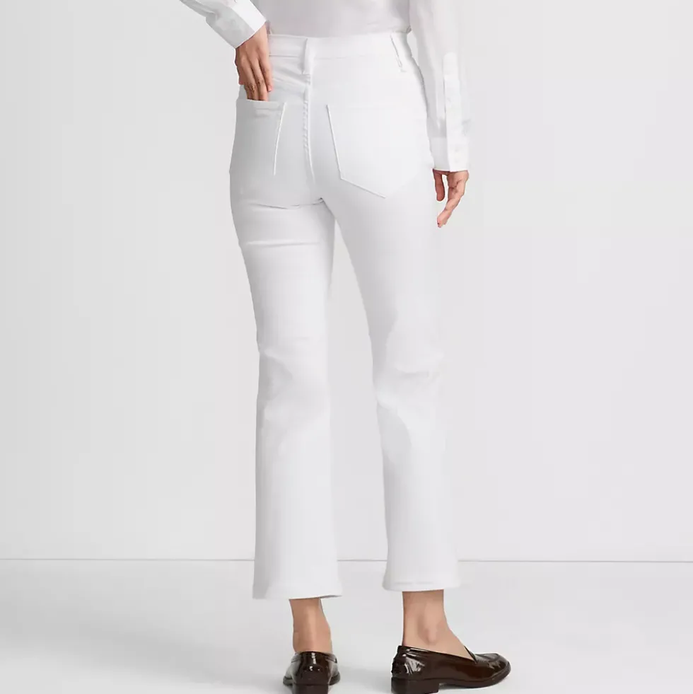 Women's High Rise Denim Button Front Kick Flare Crop Jeans
