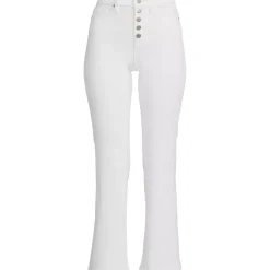 Women's High Rise Denim Button Front Kick Flare Crop Jeans