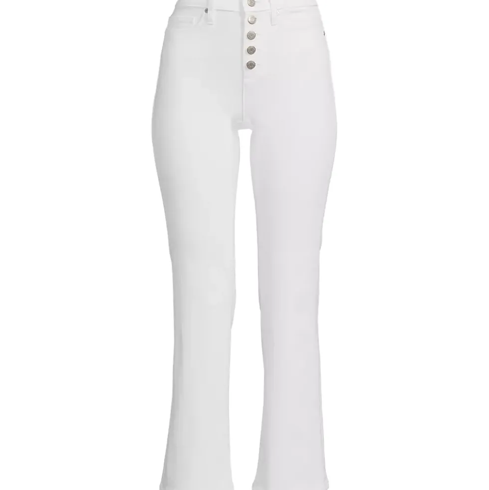 Women's High Rise Denim Button Front Kick Flare Crop Jeans