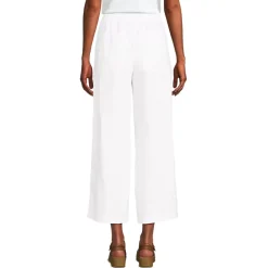 Women's High Rise Drawstring Linen Wide Leg Crop Pants