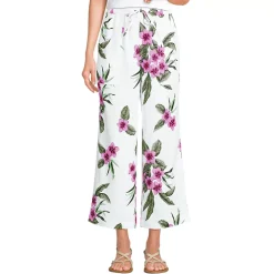 Women's High Rise Drawstring Linen Wide Leg Crop Pants