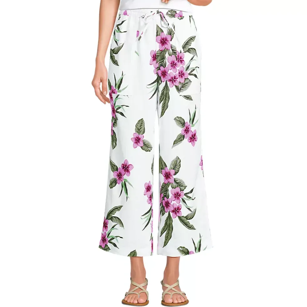 Women's High Rise Drawstring Linen Wide Leg Crop Pants