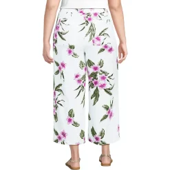 Women's High Rise Drawstring Linen Wide Leg Crop Pants