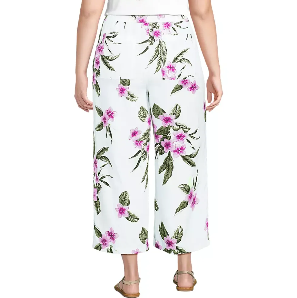 Women's High Rise Drawstring Linen Wide Leg Crop Pants