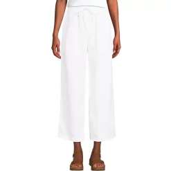 Women's High Rise Drawstring Linen Wide Leg Crop Pants