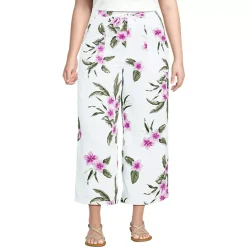 Women's High Rise Drawstring Linen Wide Leg Crop Pants