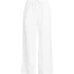 Women's High Rise Drawstring Linen Wide Leg Crop Pants
