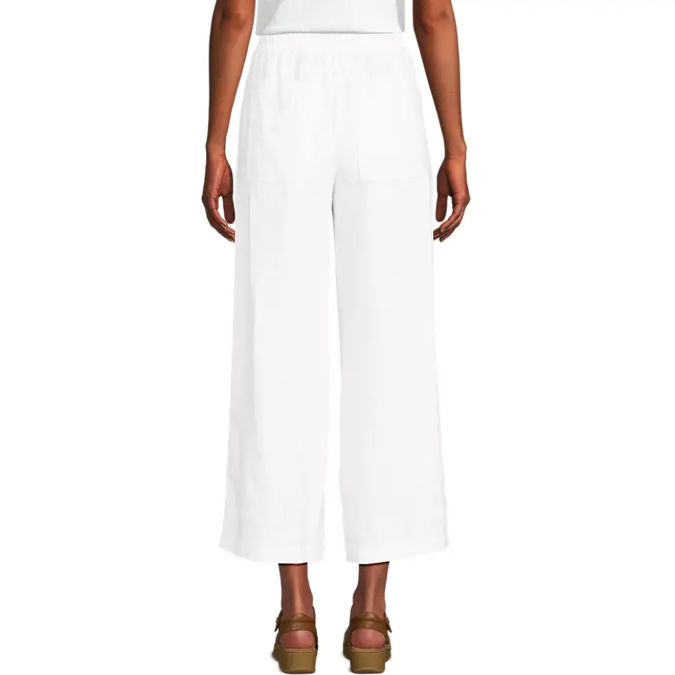 Women's High Rise Drawstring Linen Wide Leg Crop Pants