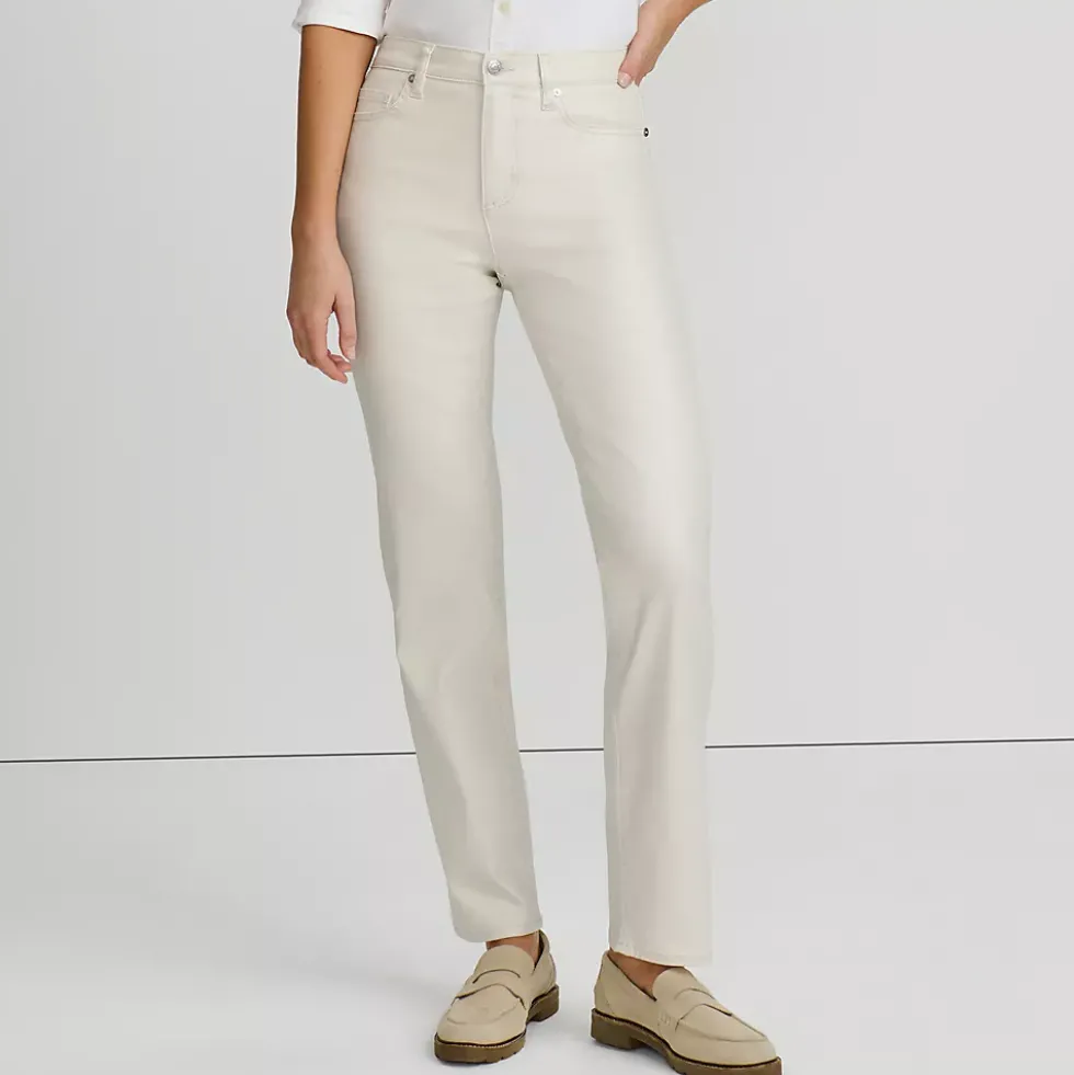 Women's High Rise Metallic Coated Denim Straight Leg Jeans