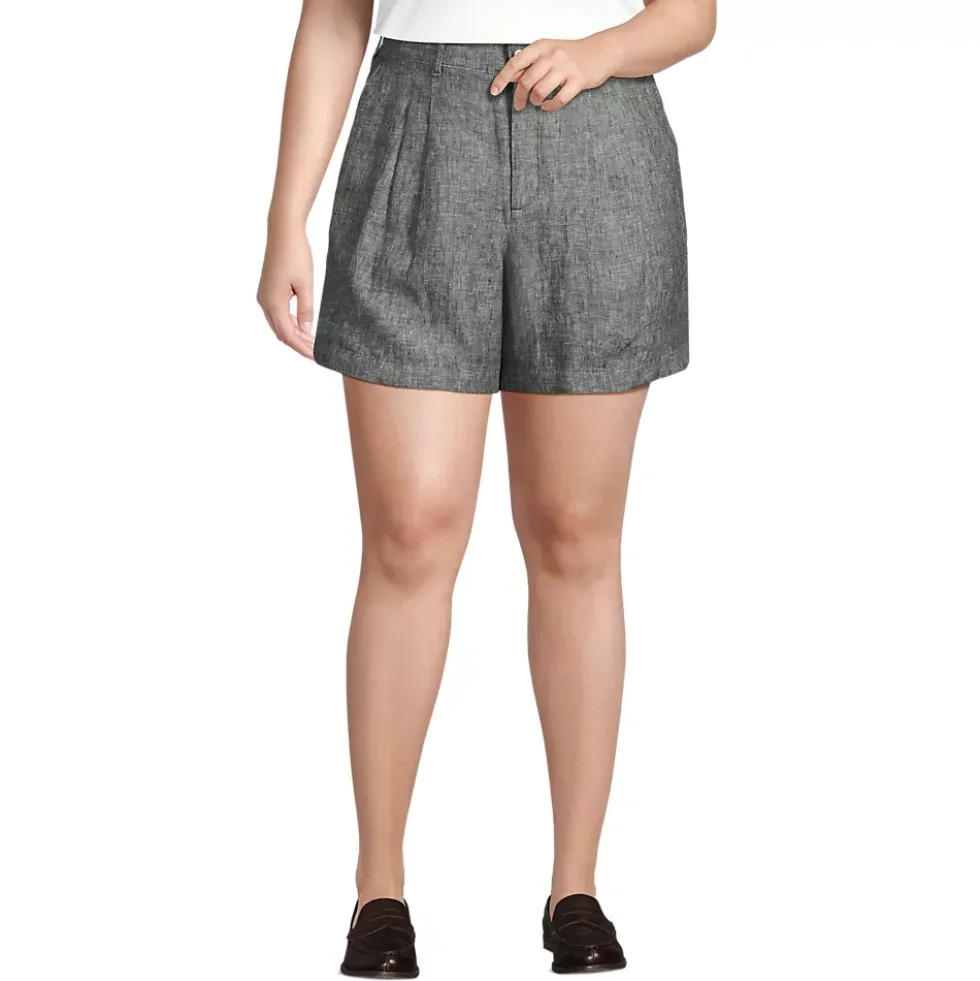 Women's High Rise Pleated A-line 5" Linen Shorts