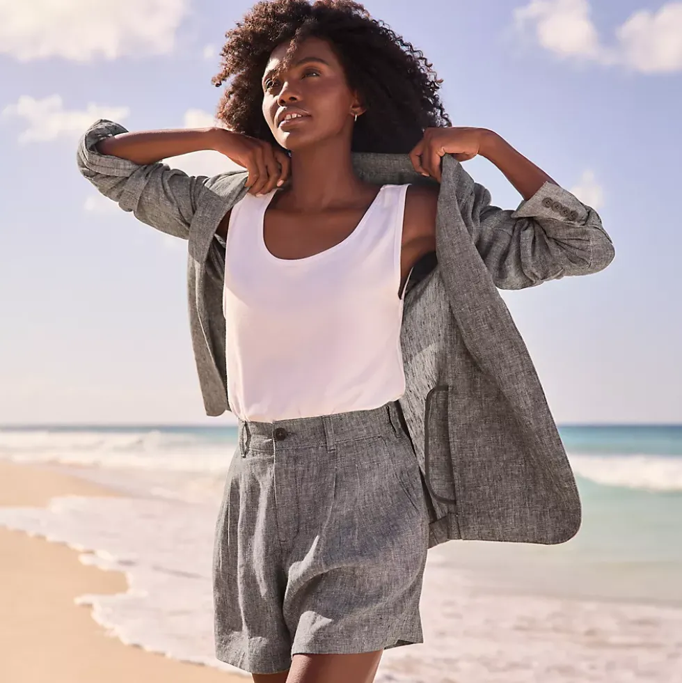 Women's High Rise Pleated A-line 5" Linen Shorts