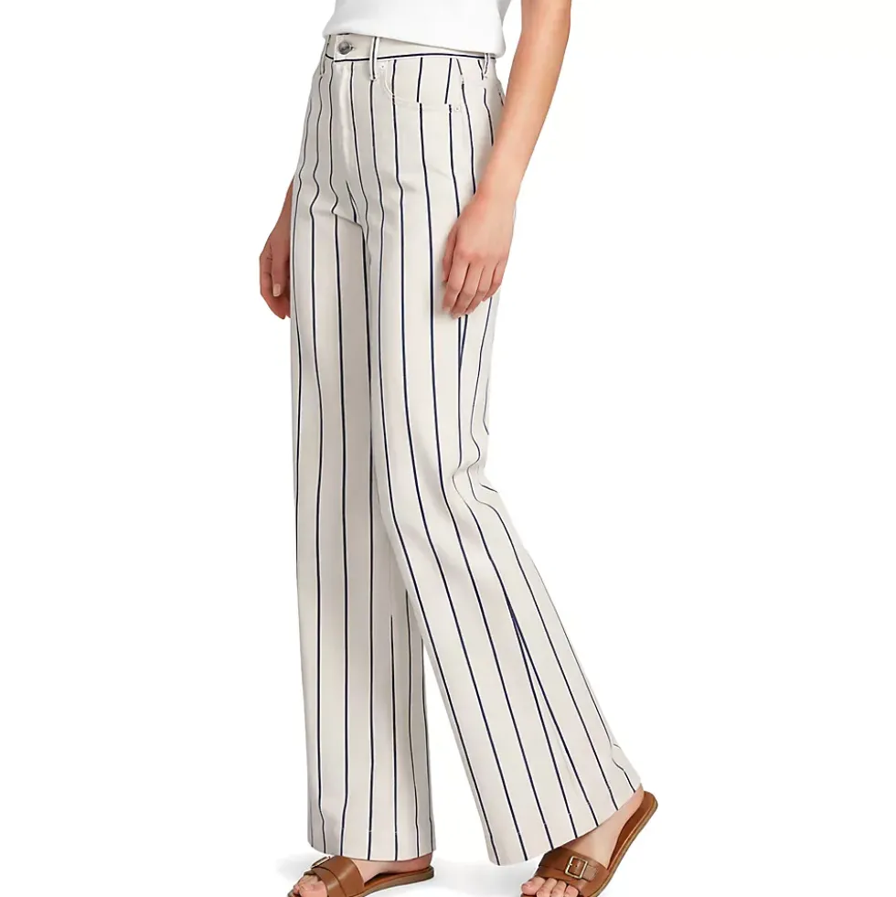Women's High Rise 5 Pocket Wide Leg Chino Oxford Stripe Pants
