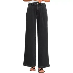 Women's High Rise Soft Denim Pleated Wide Leg Trousers