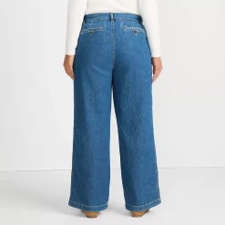 Women's High Rise Soft Denim Pleated Wide Leg Trousers
