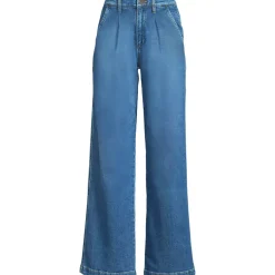 Women's High Rise Soft Denim Pleated Wide Leg Trousers