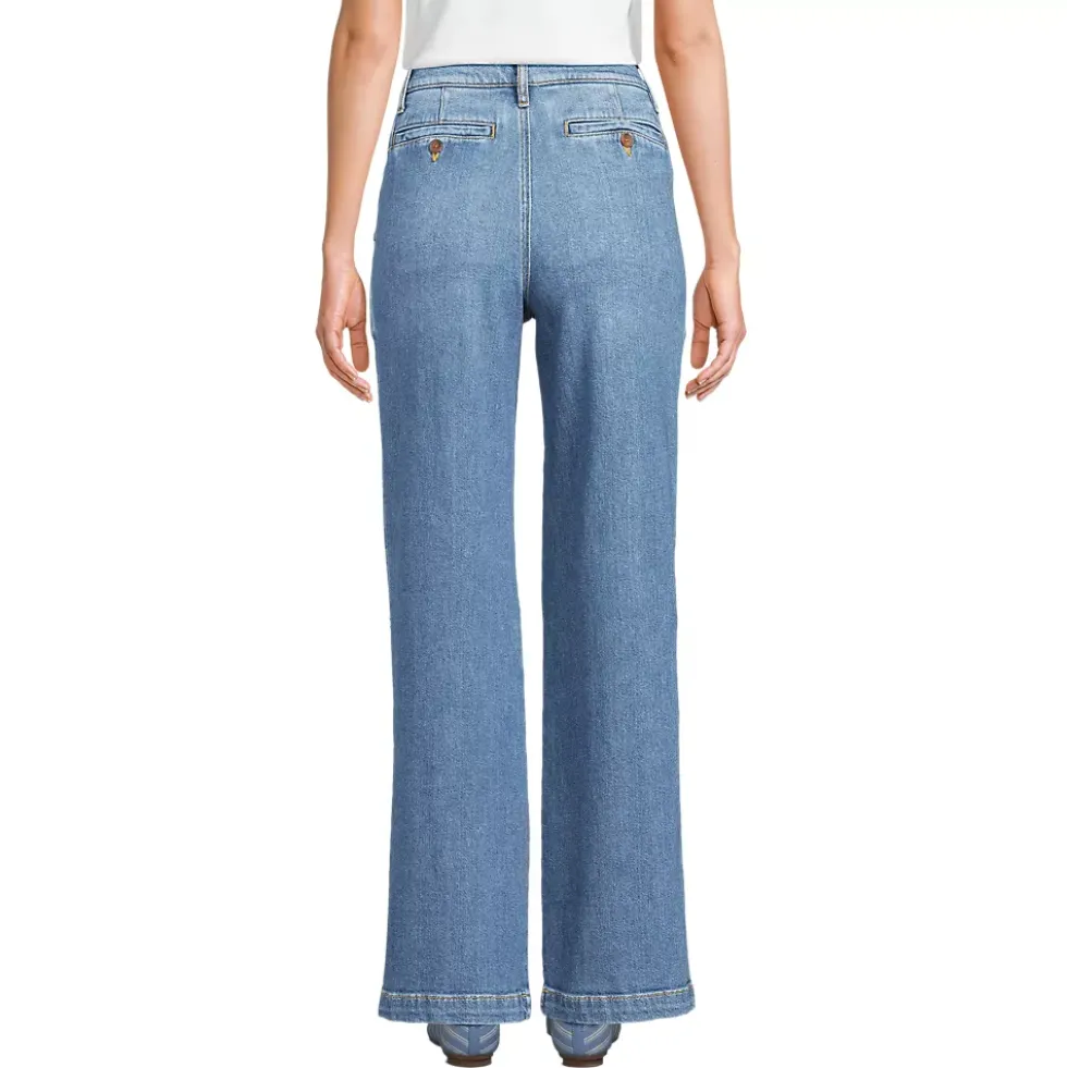 Women's High Rise Soft Denim Pleated Wide Leg Trousers
