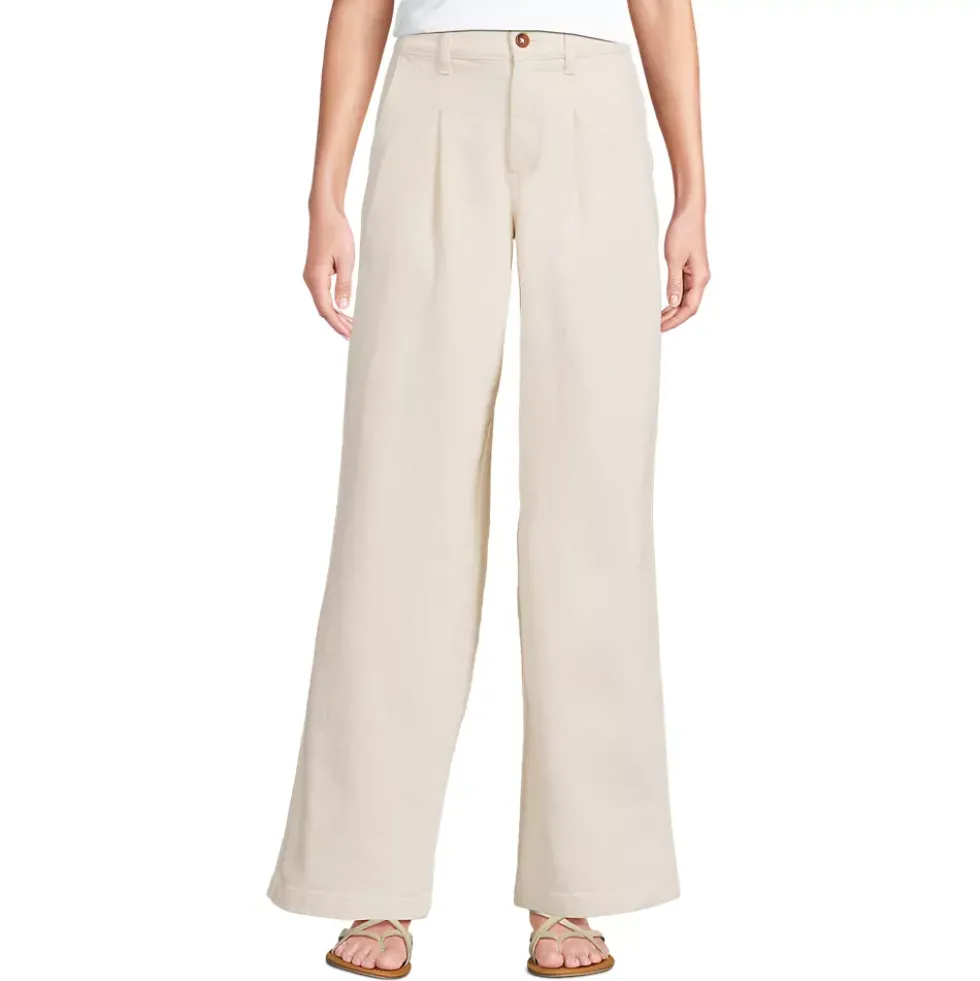 Women's High Rise Soft Denim Pleated Wide Leg Trousers