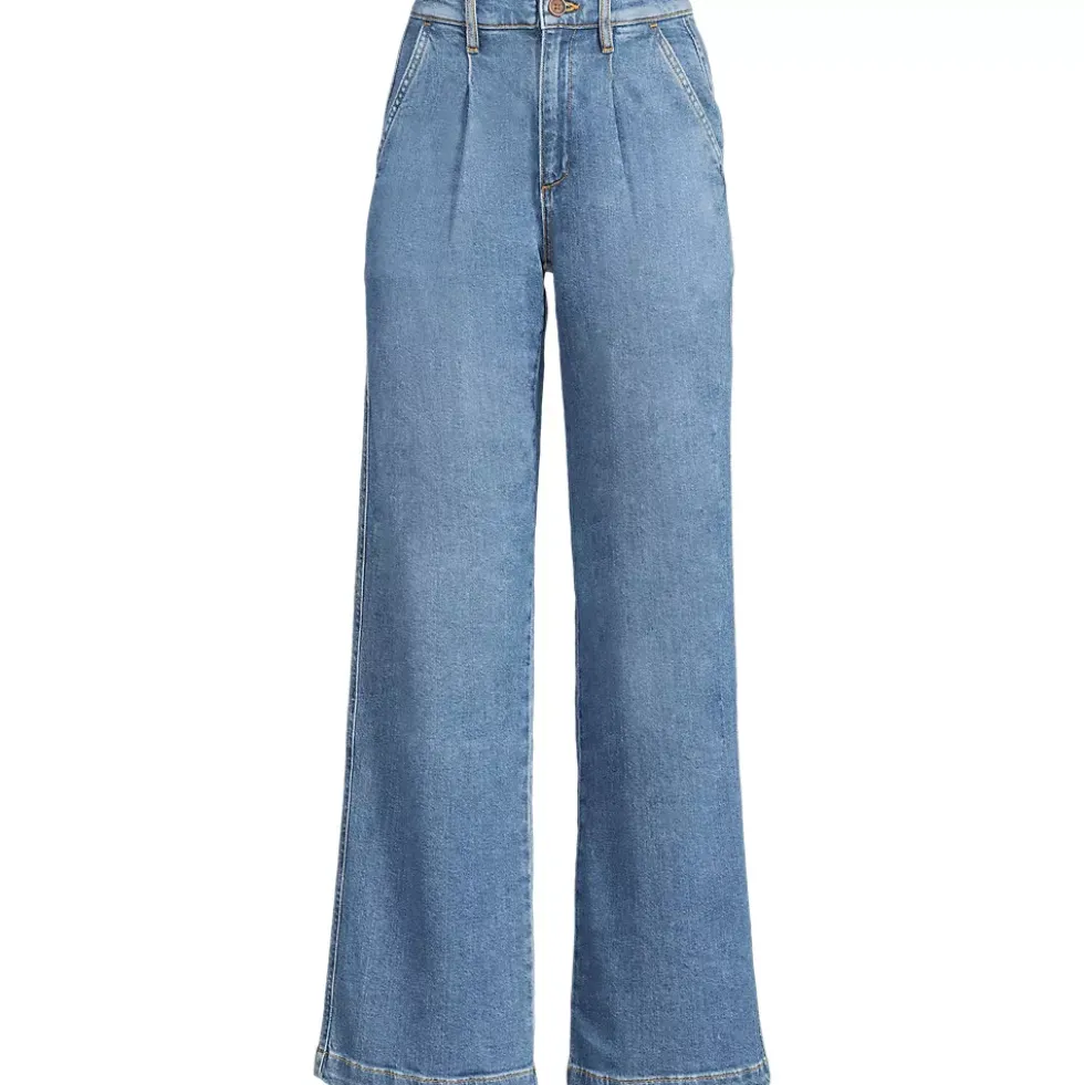 Women's High Rise Soft Denim Pleated Wide Leg Trousers