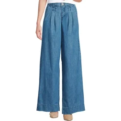 Women's High Rise Wide Leg Double Pleated Denim Trousers