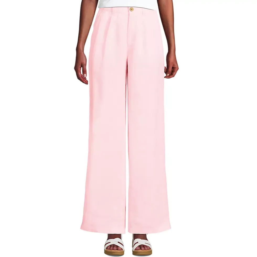 Women's High Rise Wide Leg Linen Pleated Pants