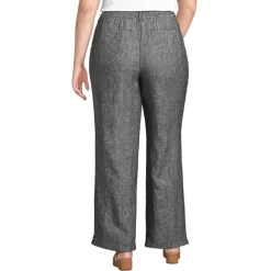 Women's High Rise Wide Leg Linen Pleated Pants