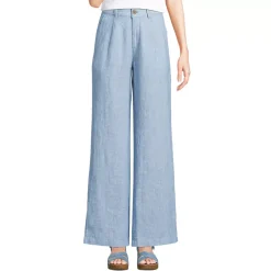 Women's High Rise Wide Leg Linen Pleated Pants