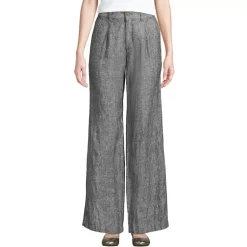 Women's High Rise Wide Leg Linen Pleated Pants