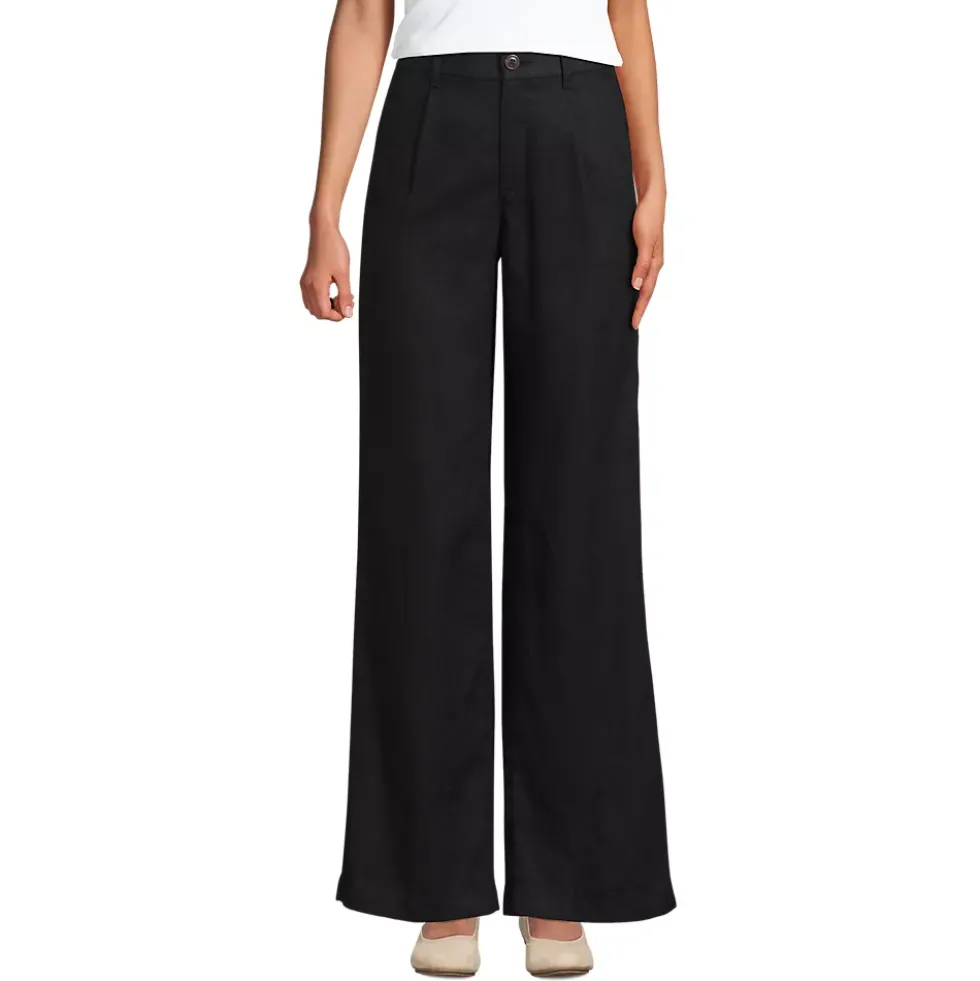 Women's High Rise Wide Leg Linen Pleated Pants